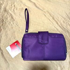 Magellan RFID Blocking Travel Wristlet Crossbody In Eggplant NWT